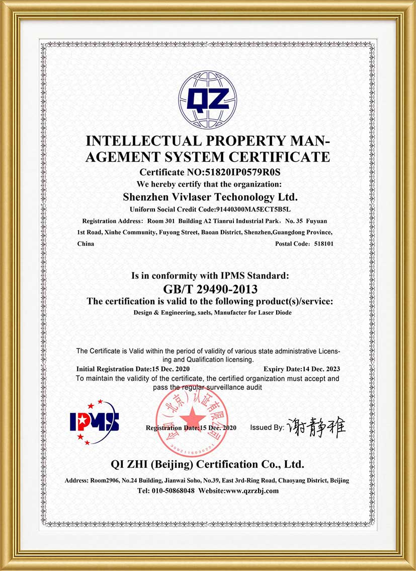 Certificate of Intellectual Property Management System Certification