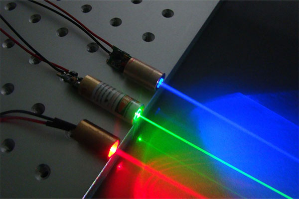 blue and red laser