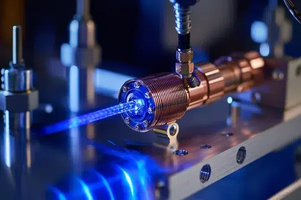 A high-power blue laser diode module being tested