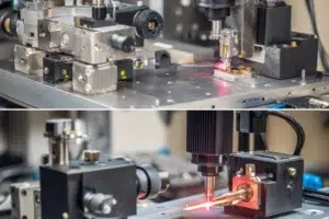 A lab setup for Raman spectroscopy and an industrial laser cutting machine