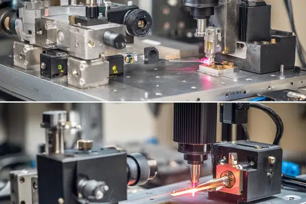 A lab setup for Raman spectroscopy and an industrial laser cutting machine